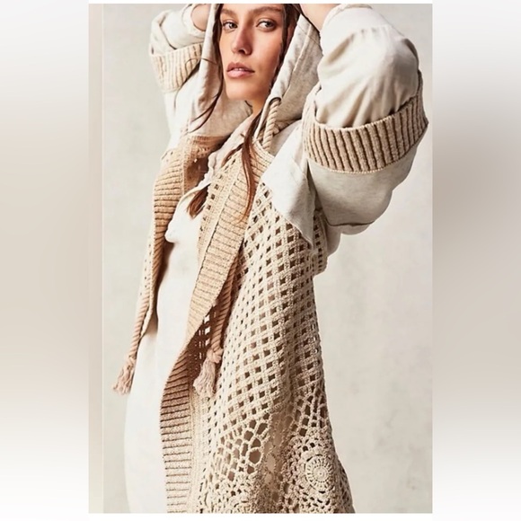 Free People Beach Club Cardi Hooded Sweatshirt  We The Free Rope Tie Neckline - Picture 4 of 8